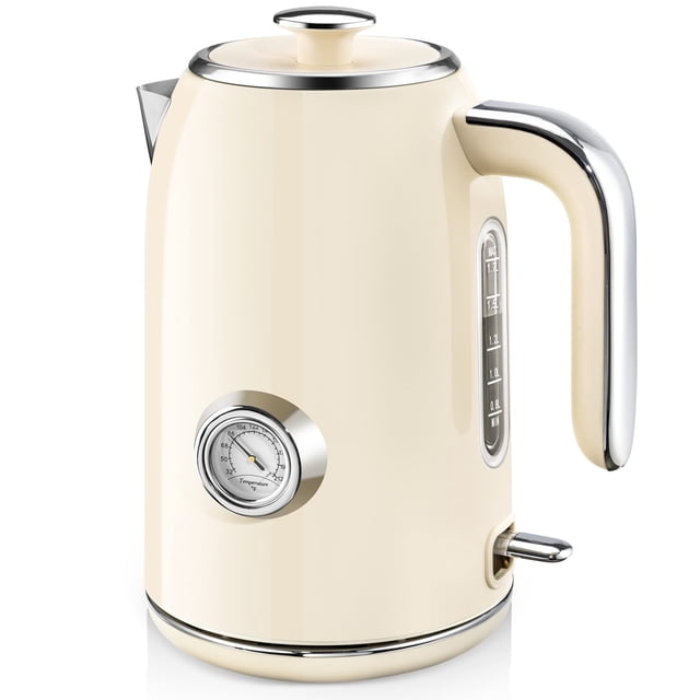 Hervidor eléctrico, tetera de acero inoxidable de 1,7 l con indicador de temperatura, caldera de agua con luz LED, sin BPA, apagado automático