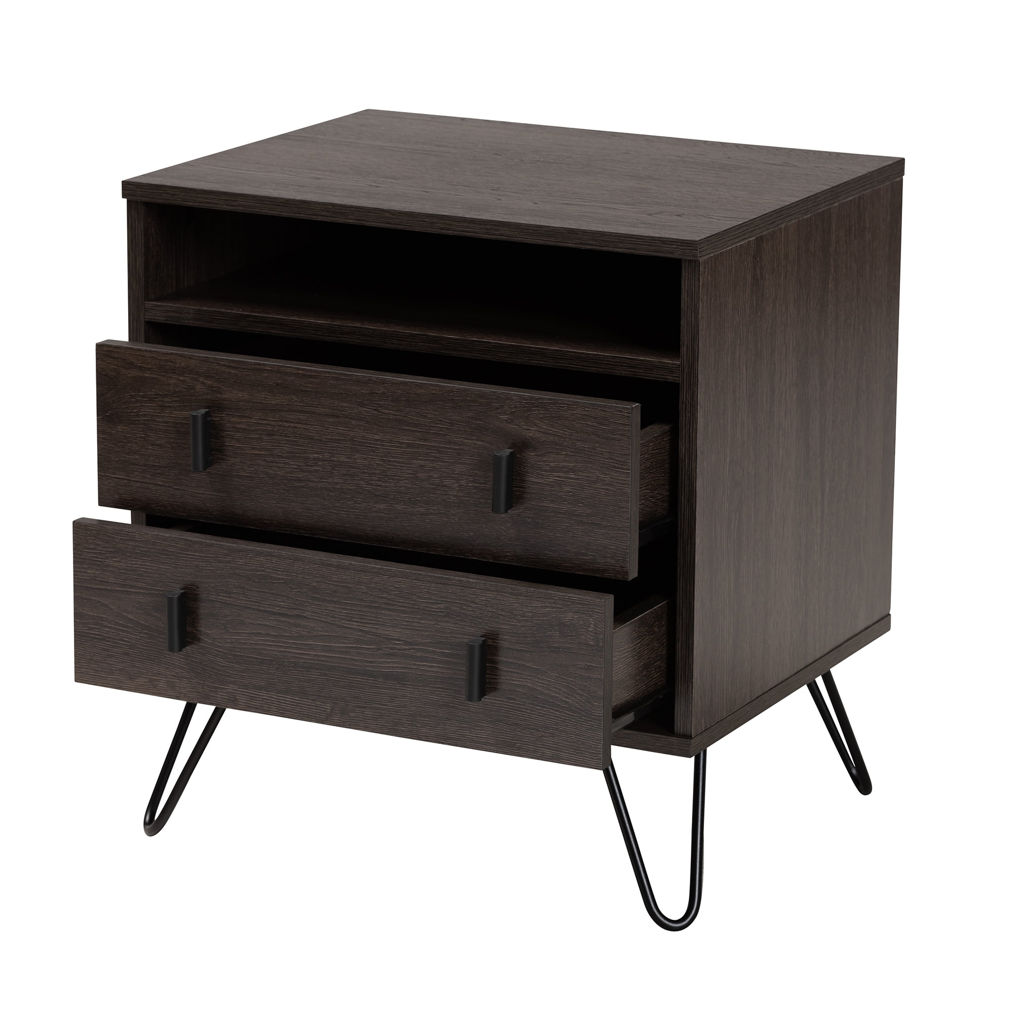 Baxton Studio Glover Modern and Contemporary Dark Brown Finished Wood and Black-Tone Finished Metal 2-Drawer Nightstand
