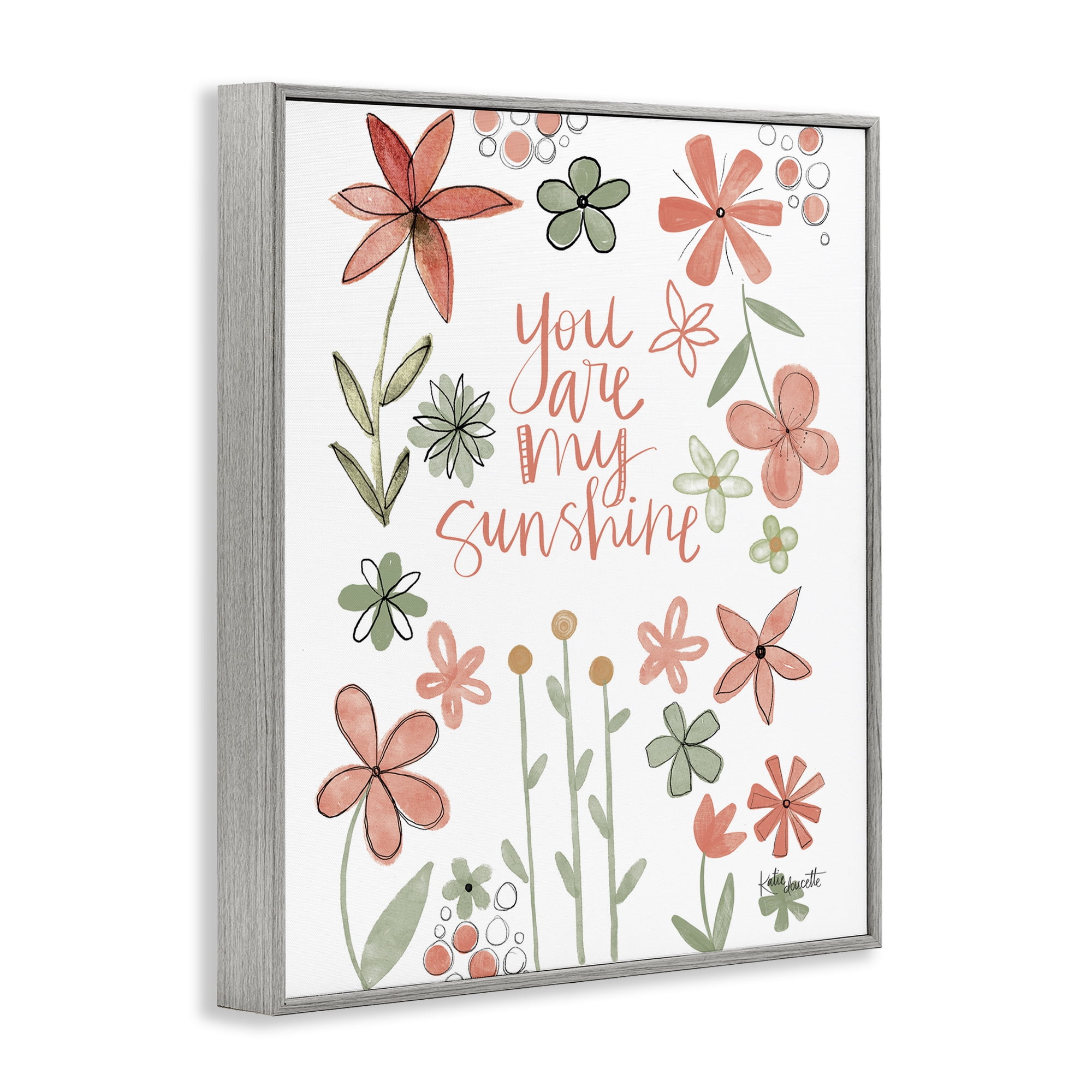 Stupell Industries You Are Sunshine with Florals Gray Framed Giclee Art, design by Katie Doucette