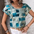 thumbnail image 2 of Camiseta informal de manga corta, cuello redondo y transpirable para mujer - Camiseta con estampado geométrico de verano XXL azul, 2 of 7