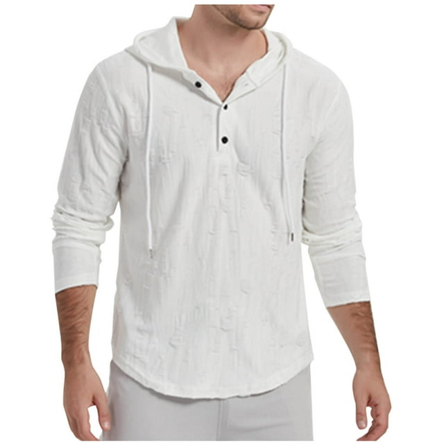 pstuiky Camisas casuales de manga larga para hombre, Sudadera con capucha de manga larga para hombre, color liso, con capucha holgada y manga larga Tops de hombre s