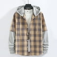 thumbnail image 2 of IROINNID Men's Hoodie Shacket Long Sleeve Plaid Loose Shirt Fashion Hip Hop Drawstring Top Fake Two Jacket, 2 of 8
