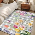 thumbnail image 4 of Wildflowers Area Rugs 4'x6', Washable Small Throw Rugs for Office Bathroom, Spring Watercolor Tulip Floral Leaf Grey Plaid Indoor Outdoor Rug Non-Slip Low Pile Carpet Runner Reversible Floor Mats, 4 of 8