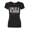 thumbnail image 2 of Wild Bobby Son of A Warrior Breast Cancer Ribbon Breast Cancer Awareness Women Slim Fit Junior Tee, Black, Small, 2 of 6