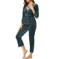 thumbnail image 4 of Allegra K Women's Pajama Sets V Neck with Belt Tie Long Sleeve Sleepwear Soft Female Night Suit Lounge Sets, 4 of 6