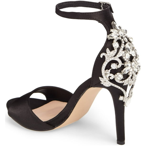 Lauren Lorraine Monet Black Satin Ankle Strap Pump Crystal Embellished Sandal 共同購入価格 louren pointed strap sandal サンダル