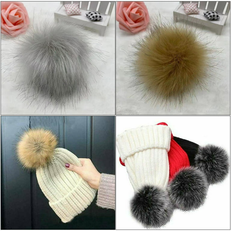 Fox Fur Ball Pom Poms 12CM Warm Beanies Crochet Knit Beanie Hats