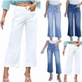 thumbnail image 3 of Women Wide Leg Jeans Trendy Casual High Waisted Flare Stretch Denim Pants Cropped Denim Pants Stretchy Baggy Trousers with Patch Pockets, 3 of 3