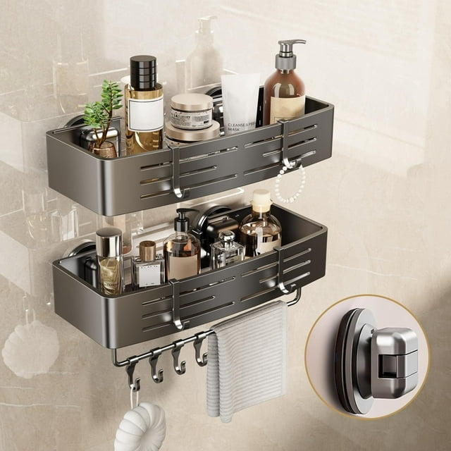 Esquinero para Baño Regadera Ventosa Repisas Sin Taladro Organizador de Regadera Metal de Aluminio Porta Shampoo Antióxido Estante Organizador Baño Gris Mueble para Regadera