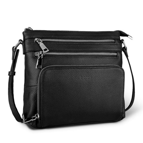 Bolso bandolera con cuero genuino negro para mujer RFID
