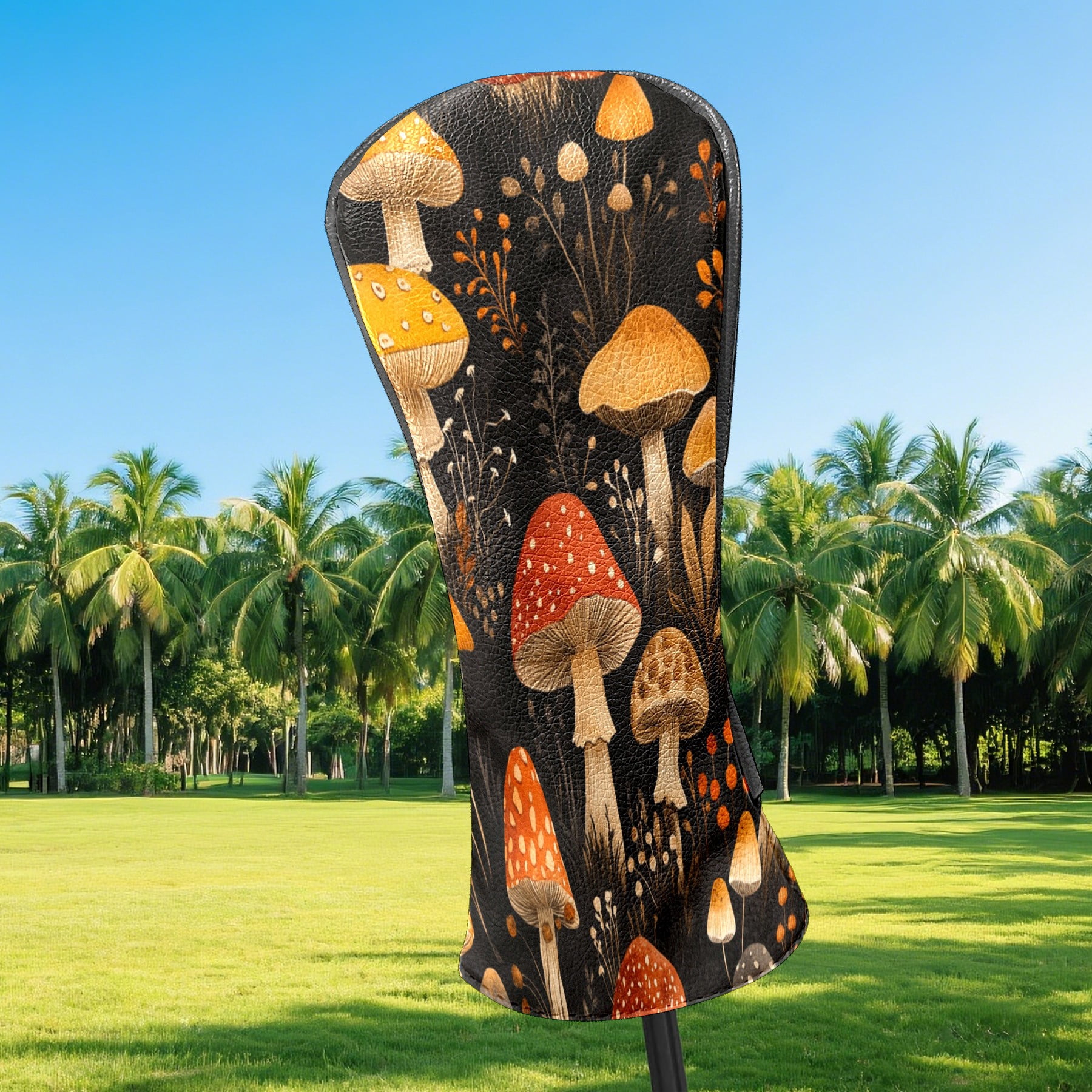 Golf Club Covers PU Leather Waterproof Head Covers for Fairway Woods Hybrids Cute Mushrooms Unisex Fits Most Brands