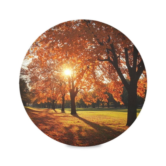 Round Plate Mat 15.4x15.4 Inchesx1 Placemat Table Mat Kitchen Mat Coffee Mat Fabric Thick, Strong Wear-Resistant, Heat Resistance Autumn Tree Scene