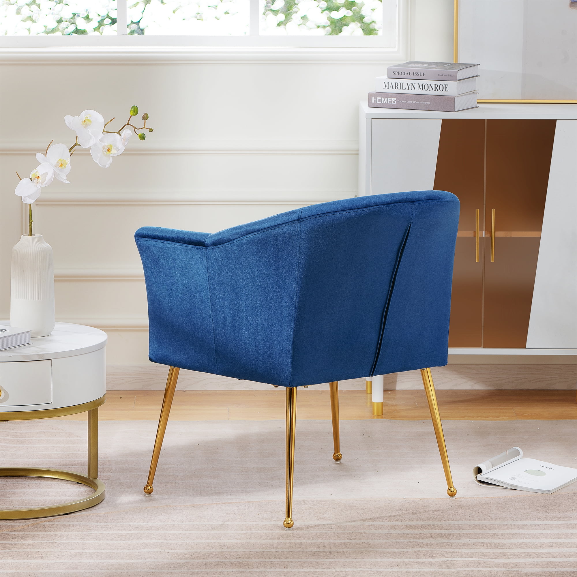 YYAo Velvet Accent Chair, Upholstered Comfy Armchair with Metal Legs for Bedroom, Living Room, Blue YYAo Velvet Accent Chair, Upholstered Comfy Armchair with Metal Legs for Bedroom, Living Room, Blue