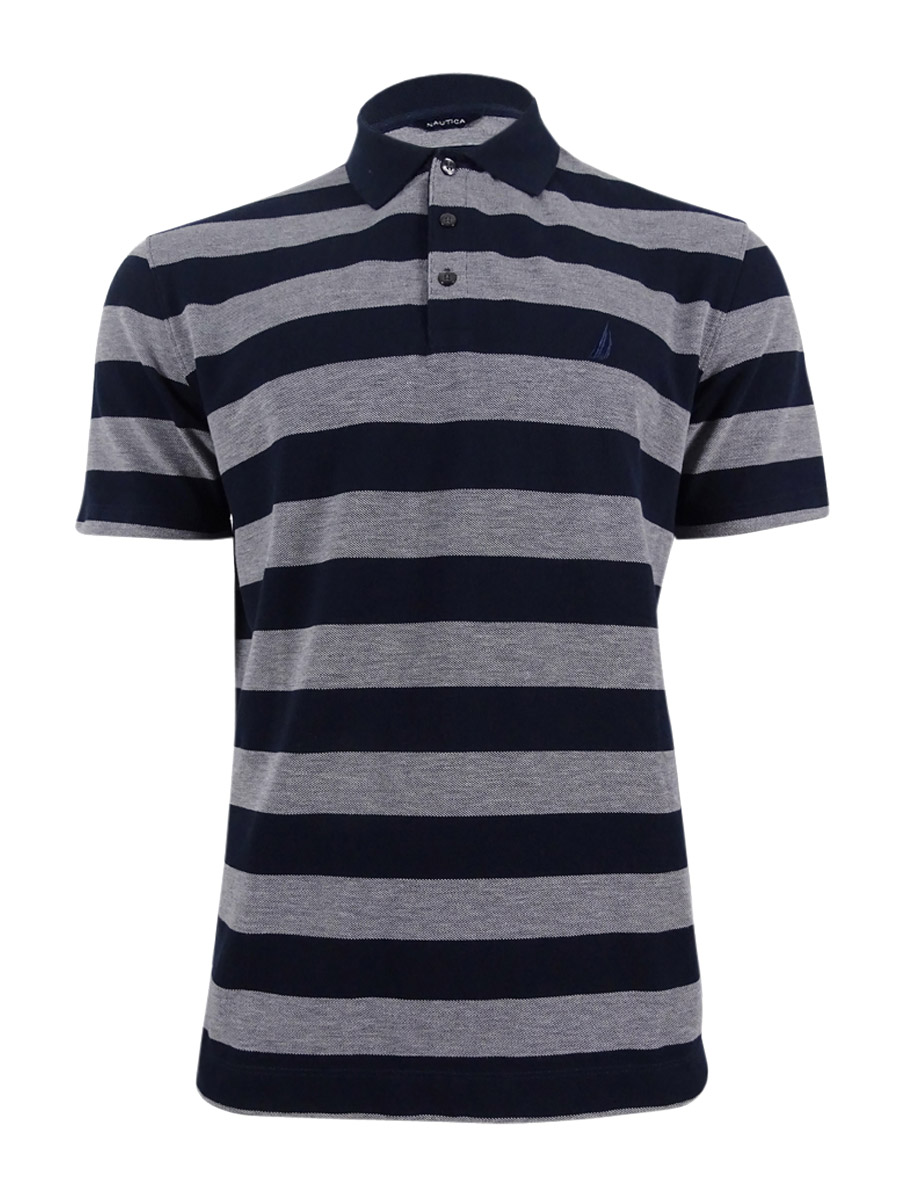 Nautica nautica men's classic fit striped pique polo shirt, navy l