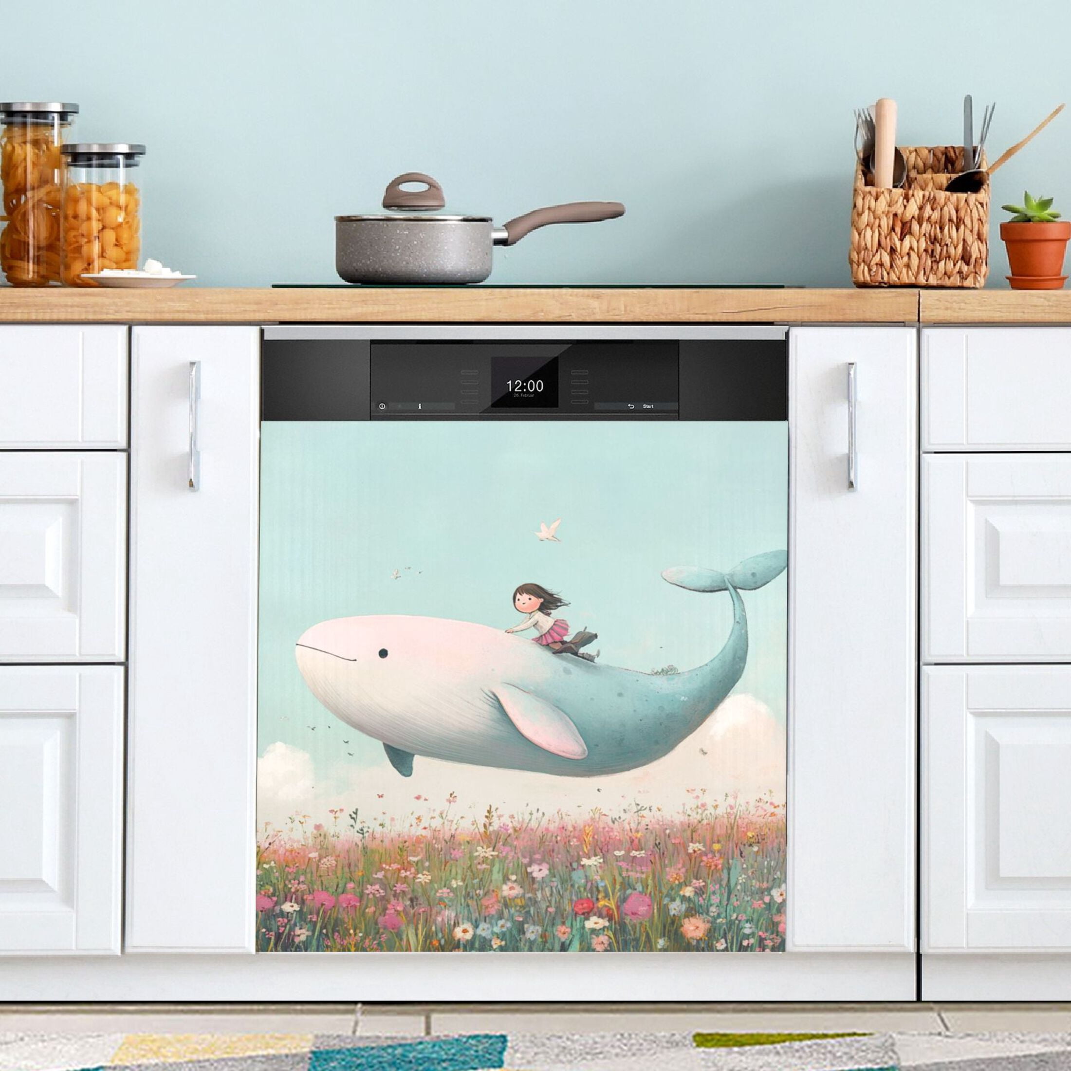 Dishwasher Magnetic Sticker 23x26 Inch Refrigerator Magnetic Sticker Washing Machine Magnetic Sticker Kitchen Panel Magnetic Sticker Home Decor Flying Fish