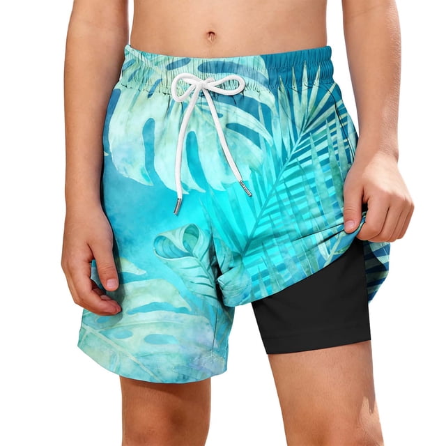 Zpanxa Boys Polyester Shorts Print Pattern with Double Layer Pockets Elastic Waistband Beach Sports Shorts 9 Years
