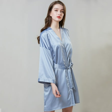 

Toyella Pajamas Hot Plus-sized Emulation Silk Nightgown Women s Summer Mid-length Sleeves Morning Gowns Light Blue XXL