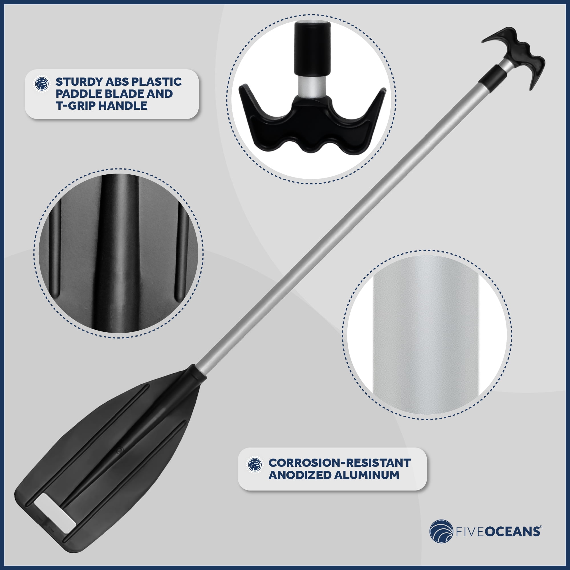 Five Oceans Kayak / Canoe Telescoping Paddle and Boat Hook, Black Extends 45 inches to 72 inches FO1885