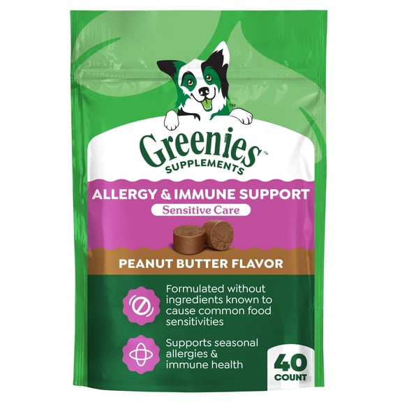 Greenies Supplements Peanut Butter Flavor Allergy & Immune Support Dog Chews, 7.76 oz Pouch