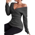 thumbnail image 6 of Baqcunre Sweaters For Women Women's Fall And Winter Solid Color V Neck Comfort Fit Knit Off The Shoulder Casual Pullover Sweater Hoodies For Women Fall Outfits Women Trendy Dark Gray L, 6 of 8