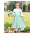 thumbnail image 4 of Sunny Fashion Girls Dress 2 Piece Set Green Lace Overlay Bell Sleeve Top Heart Valentine's Day High Low 7 Years, 4 of 9