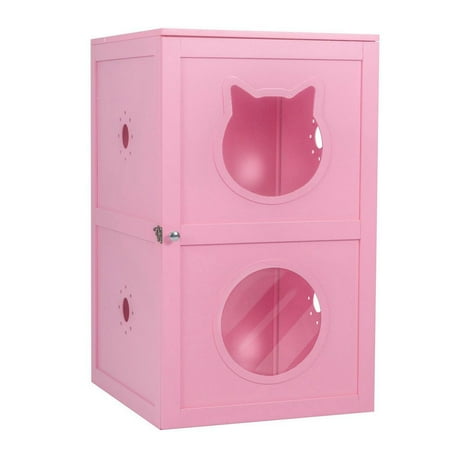 2 Story Pet Crate Cat Litter Box Enclosure Furniture Cat House