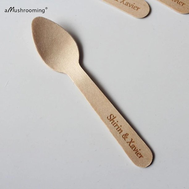 Cuchara personalizada de madera mini cuchara de postre de helado, utilizada para bodas, eventos de fiesta de compromiso sup