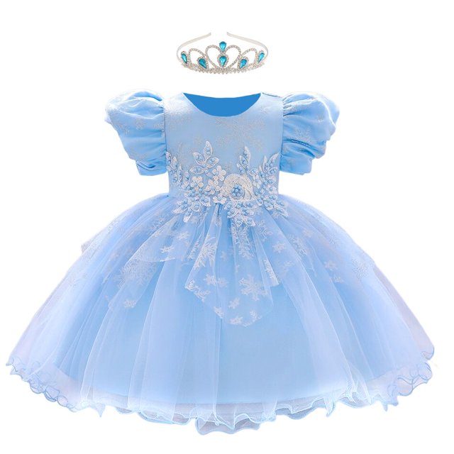 Vestido para niñas pequeñas, cuentas clavadas, estampado de copos de nieve, disfraz de princesa para niños, fiesta de cumpleaños, vestidos tutú de tul para boda, vestido de noche 18-24M (etiqueta 90) Gao Jinjia LED