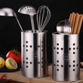 thumbnail image 3 of Stainless Steel Kitchen Utensil Holder Flatware Cylinder Silverware Draining Organizer Drying Rack with Round Drain Holes for Forks, Knives, Spoons, Chopsticks, Large, 3 of 6