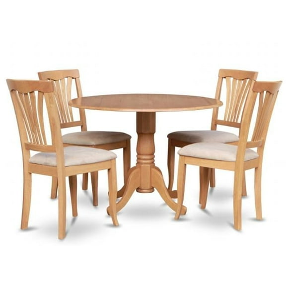 East West Furniture DLAV5-OAK-C 5PC Kitchen Round Table with 2 Drop Leaves and 4 Chairs with Microfiber Upholstered Seat