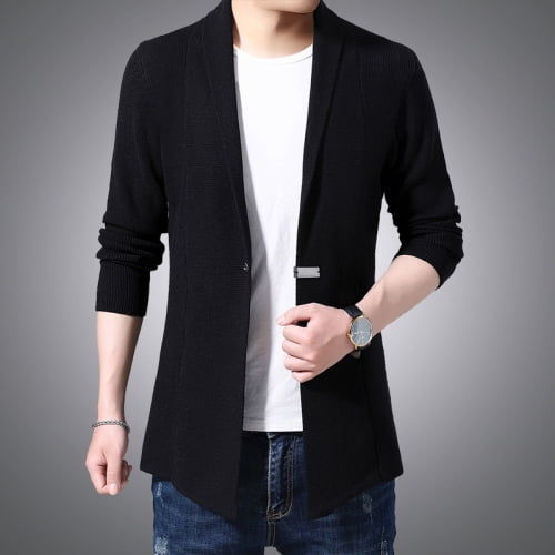 OmicGot Cardigan Mens Sweaters Spring Autumn Men Casual Cardigan Jacket Man Solid Color Long Sweater Windbreaker Single Button Coats