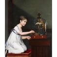 thumbnail image 2 of Jeanne Elisabeth Chaudet 12x14 Black Ornate Wood Framed Double Matted Museum Art Print Titled: A Young Girl in a White Dress with a Green Sash, Kneeling by a Bird Cage While Tending to Her B, 2 of 5
