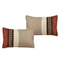 thumbnail image 2 of 7-Piece Comforter Set – Rustic Brown, Red & Beige Striped Design with Chain-Link Embroidery – Soft Microfiber Bedding with Decorative Pillows & Shams - OEKO-TEX Certified (Chumana, Queen), 2 of 6