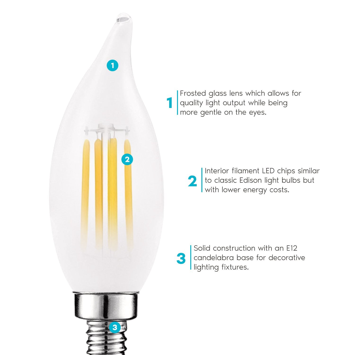 Luxrite E12 LED Chandelier Frosted Light Bulbs, Dimmable, 60 Watt Equivalent, 2700K Warm White, 450 Lumens, Flame Tip, 16-Pack