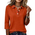 thumbnail image 2 of Women Three Quarter Sleeve Collared Button Polo Shirts Solid Color Loose Casual Office Daily Tops XL, 2 of 5