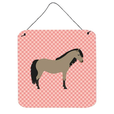 Pony Wall Hangings - Welsh Pony Horse Pink Check Wall or Door Hanging Prints, 6 x 6 in.