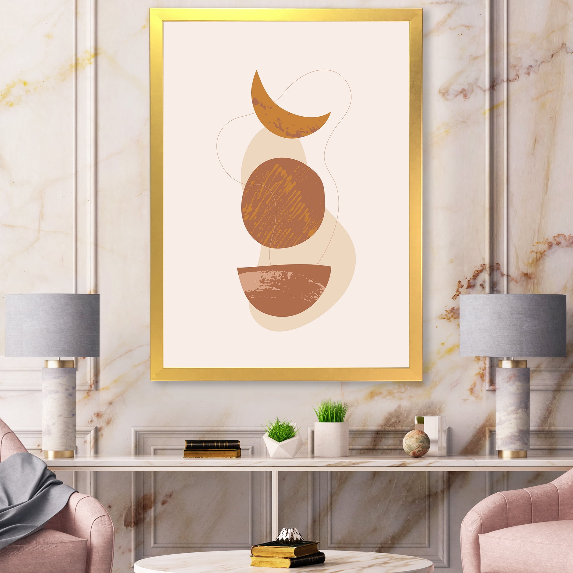 Designart 'Sun and Moon Shapes In Retro Terracotta Tones IV' Modern Framed Art Print