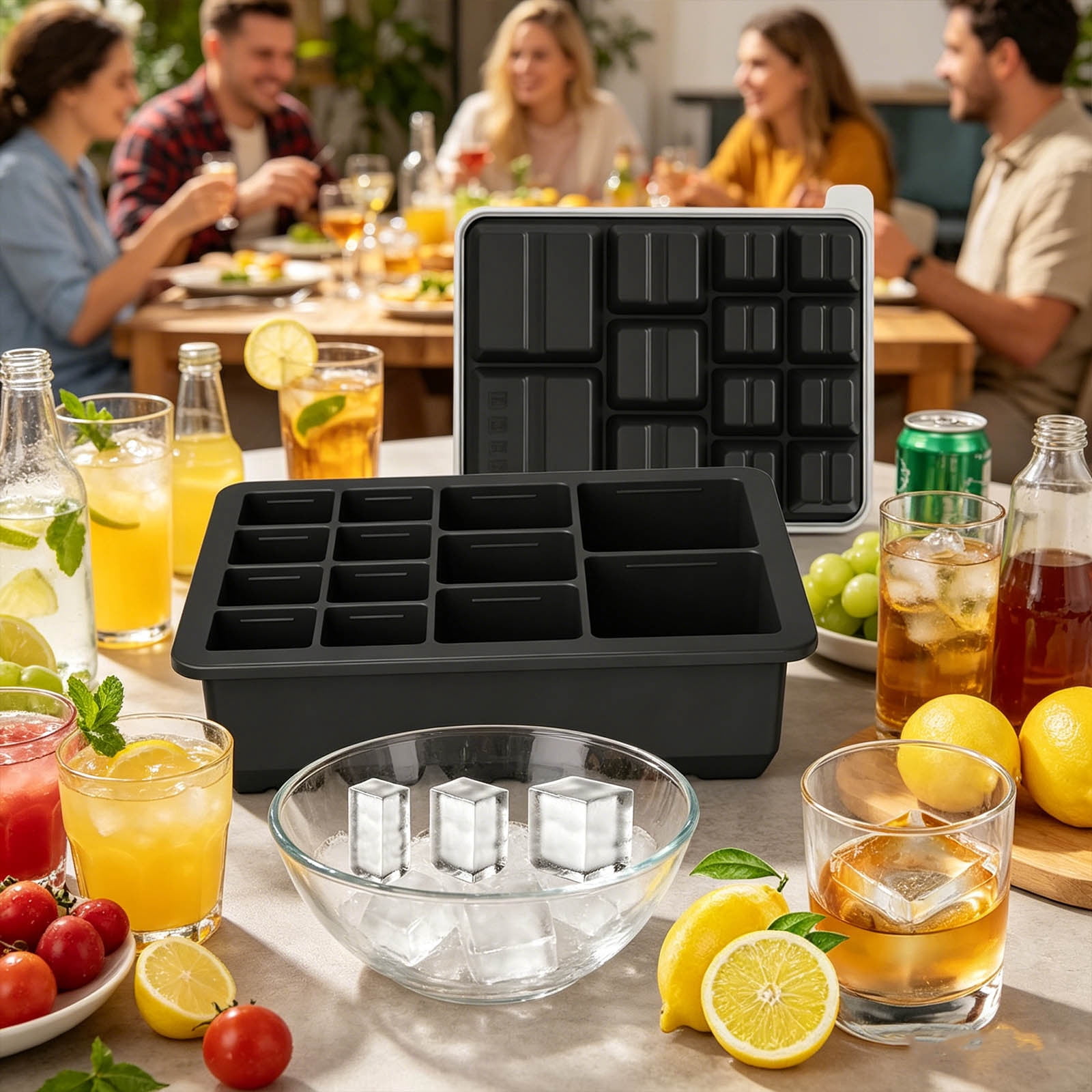 Fufafayo 5Pcs 13 Compartment Silicone Ice Maker Tray for Countertop, Multi Size Flexible Ice Maker, Easy Release Ice Molds, Coffee Cocktail Ice for Home Office Bar