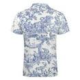 thumbnail image 5 of Blue Toile De Jouy Men Zipper T-shirt Summer Casual Short Sleeve T-shirt Top, 5 of 7