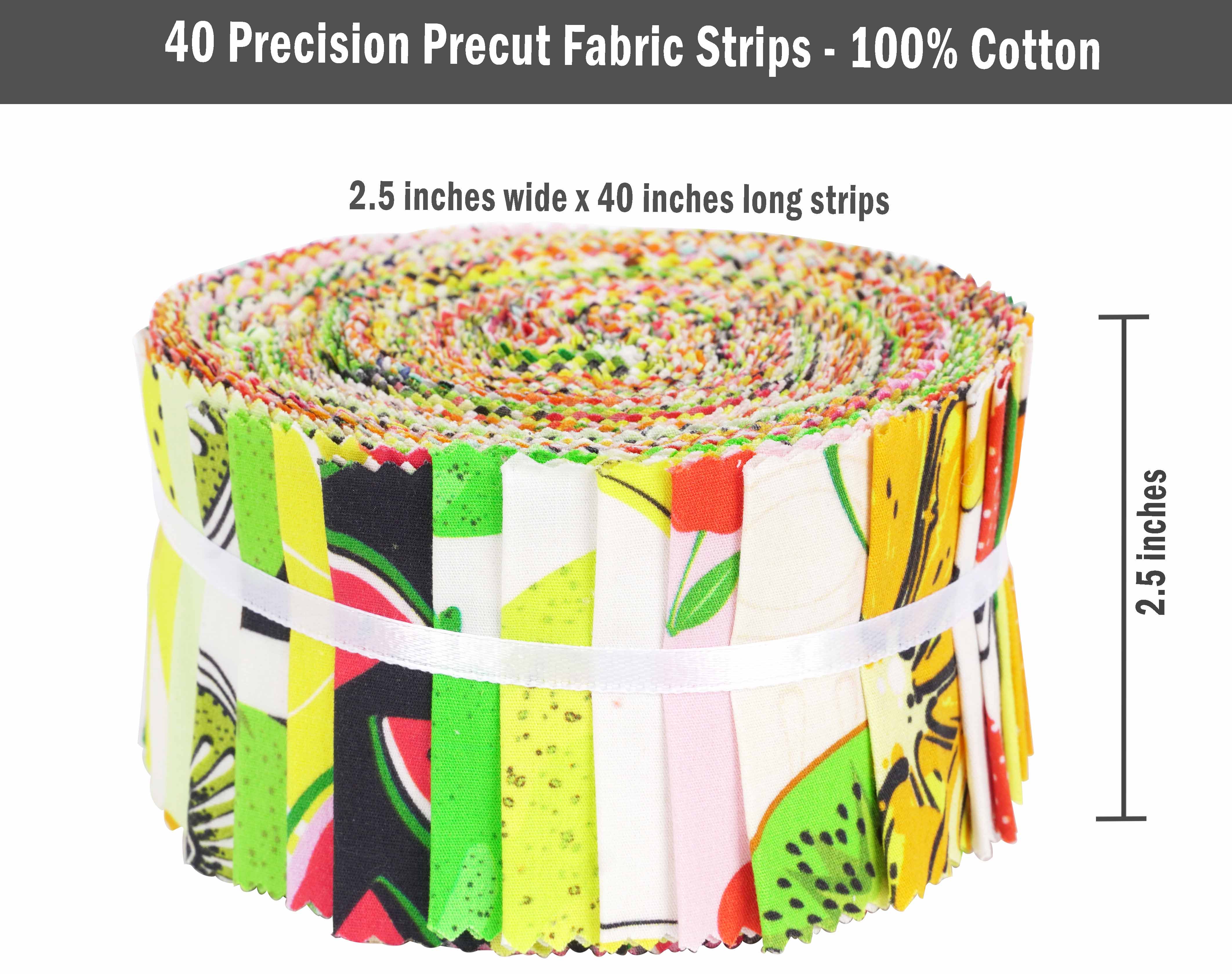 Soimoi 40Pcs Fruits Print Cotton Precut Fabrics For Quilting Craft Strips 2.5x42 inches Jelly Roll - Yellow