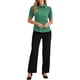 thumbnail image 2 of Camisa de oficina esencial de mujer con cuello de punta y mangas abullonadas, botón hacia abajo, color verde, 2 of 5