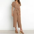 thumbnail image 6 of Ahabrexf High Waisted Pants, Solid Button Skinny Jumpsuit Playsuit with Short Sleeves for Women, 6 of 7