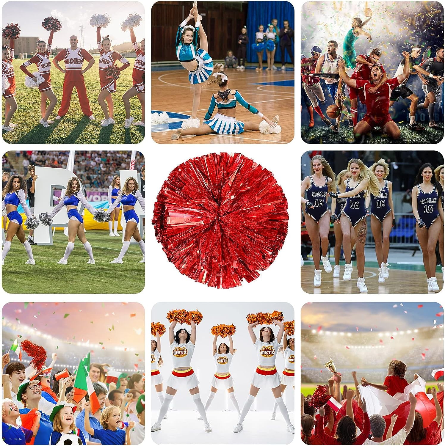 LINLIN cheer pom pom, 20PCS Cheerleading Pom Poms, Premium Metallic Pom Poms Set Cheering Hand Flowers Handle Dance Pom Poms Cheering Squad Pompoms for Football Basketball Cheers