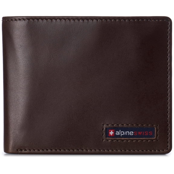 Alpine Swiss Wallet for Men Nolan Commuter Bifold Dual ID Windows for License Work Badge RFID Protection Divided Bill Section Gift Boxed