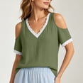 thumbnail image 4 of Cilsoka Lace Crochet Cold Shoulder Tops for Women Trendy Summer Short Sleeve Tunic Shirts Casual Loose Blouses, 4 of 6