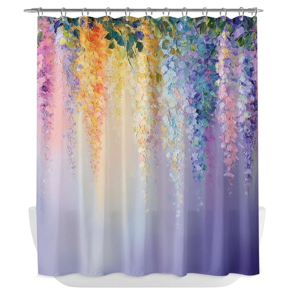 Purple Summer Floral Shower Curtain - Water Repellent Fabric Shower Curtains Washable, Weeping Botanical Colorful Decorative Polyester Cloth Bathroom Curtains Modern Bath Decor 72"x84"