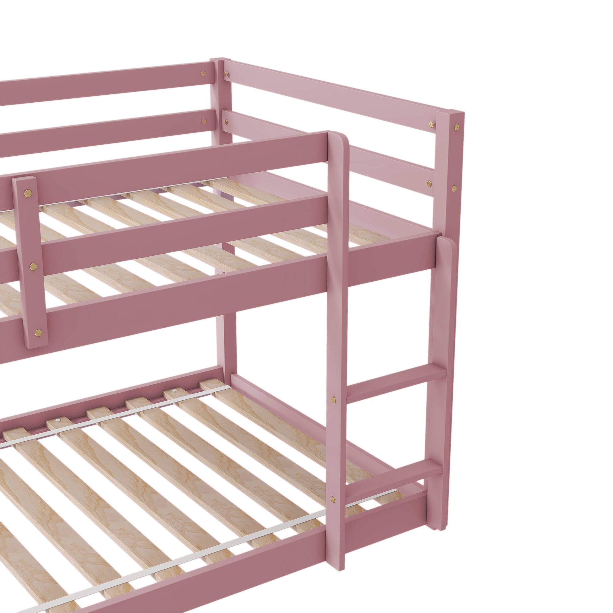 Miniyam Twin over Twin Low Bunk Bed for Kids, Pink