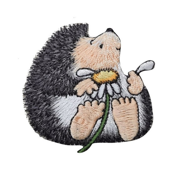 Hedgehog with Daisy - Iron on Applique/Embroidered Patch