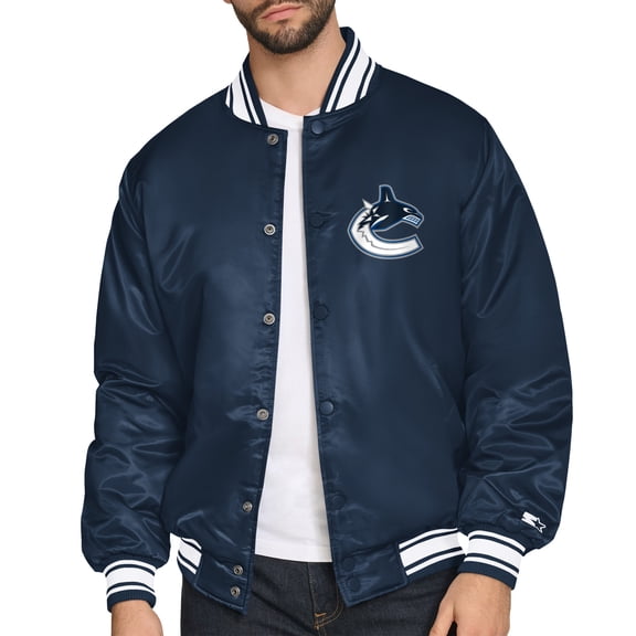 Men's Starter Blue Vancouver Canucks Triangle Satin Varsity Full-Snap Jacket