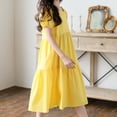 thumbnail image 6 of Girls Square Neck Puff Sleeve Tiered Ruffle Midi Dress 100% Cotton Tween Summer Yellow Birthday Party Dress,Size 11 T, 6 of 8